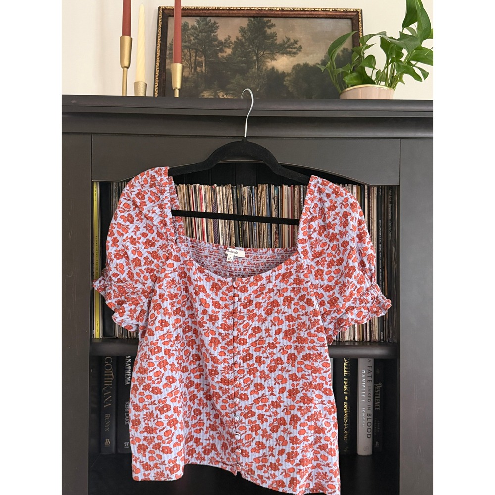 Cottagecore Prairie Boho Floral Puff Sleeve Top 8 Seersucker Button Blouse